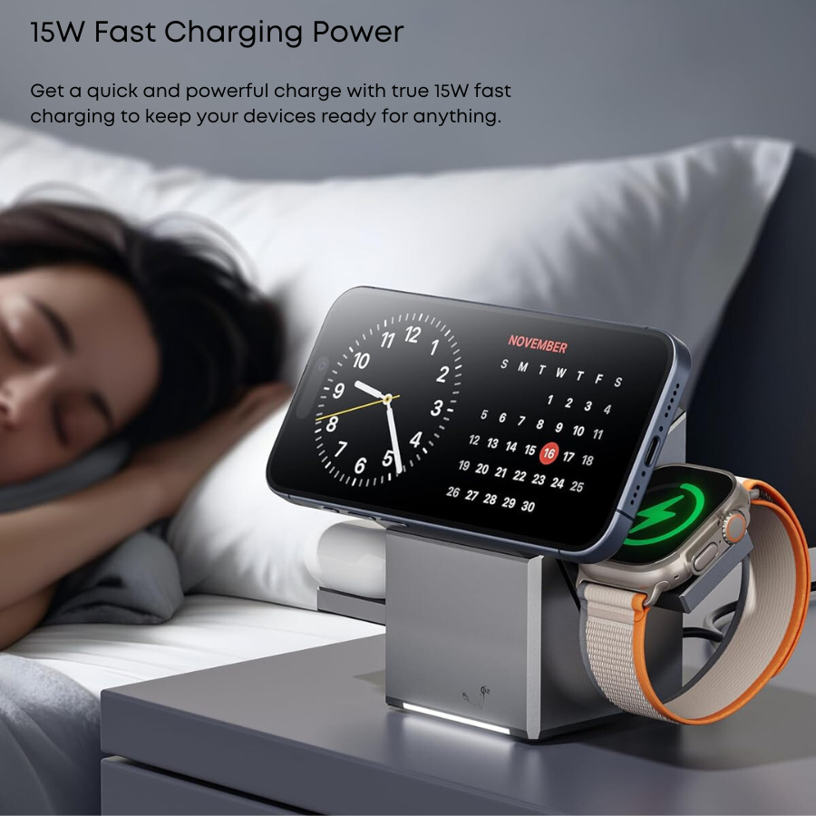 Qi2 3-in-1 Wireless Charger with Auto-Rotating Dock for iPhone, Apple Watch & AirPods
