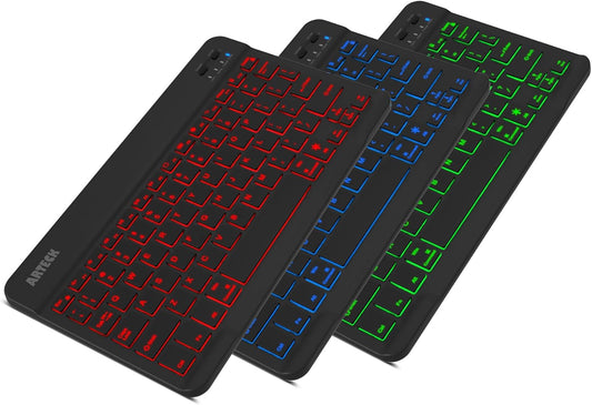 Arteck Universal Backlit Bluetooth Keyboard – Ultra-Light Slim Wireless 7-Color Keyboard for iOS, iPad Pro, Android, Windows Tablets & Smartphones – Rechargeable 6-Month Battery