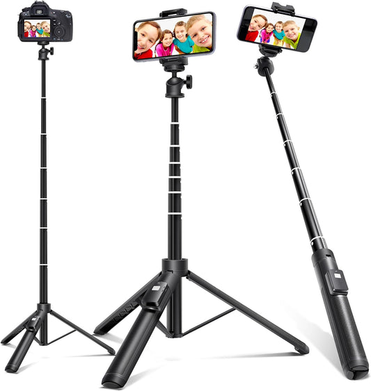 BZE 62-Inch Selfie Stick Tripod with Wireless Remote - Long Extendable Phone Tripod for Group Selfies, Live Streaming, and Video Recording - Compatible with All Smartphones