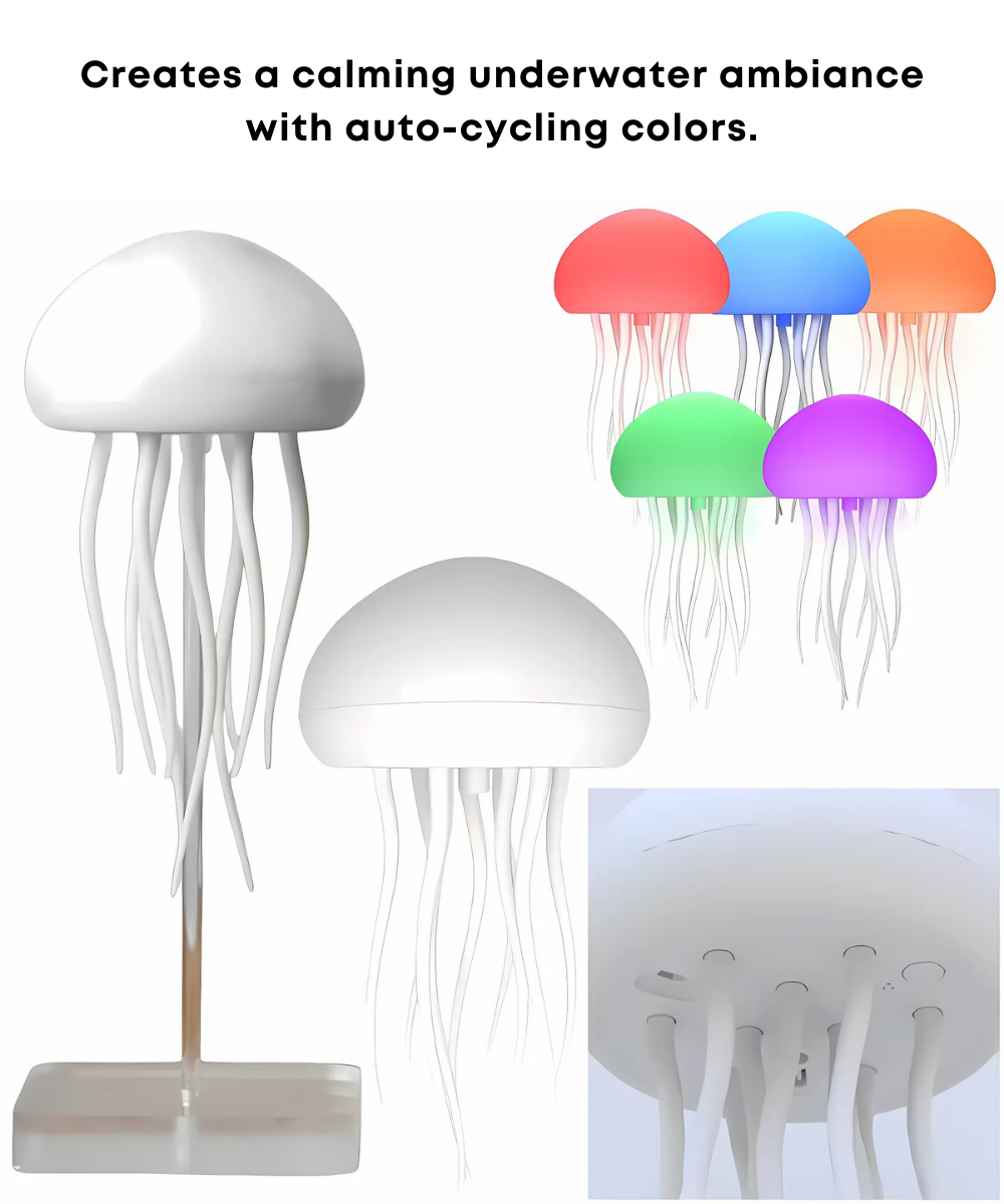 Mesmerizing Cartoon Jellyfish Night Light – RGB LED Lamp with Voice Control, Rechargeable Battery, and Lifelike Motion