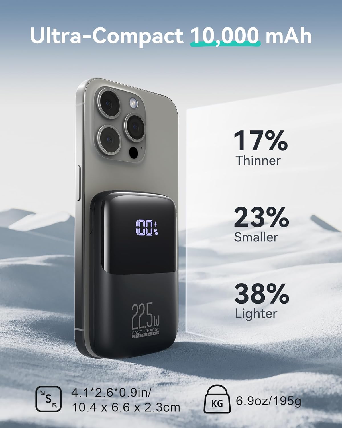 INIU 10000mAh Portable Charger – Compact 22.5W Fast Charging Power Bank with USB-C In/Out & 3 Outputs, Phone Holder for iPhone 16/15/14, Samsung S23, iPad & More