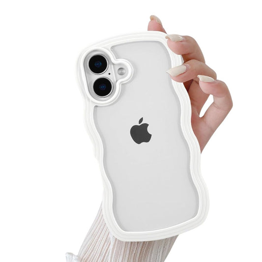 Cute & Stylish Curly Wave Frame Clear Case for Girls  & Women, Transparent Soft Silicone TPU Bumper Shockproof Protective Phone Cover for iPhone 14 to 16, Plus, Pro, Pro Max