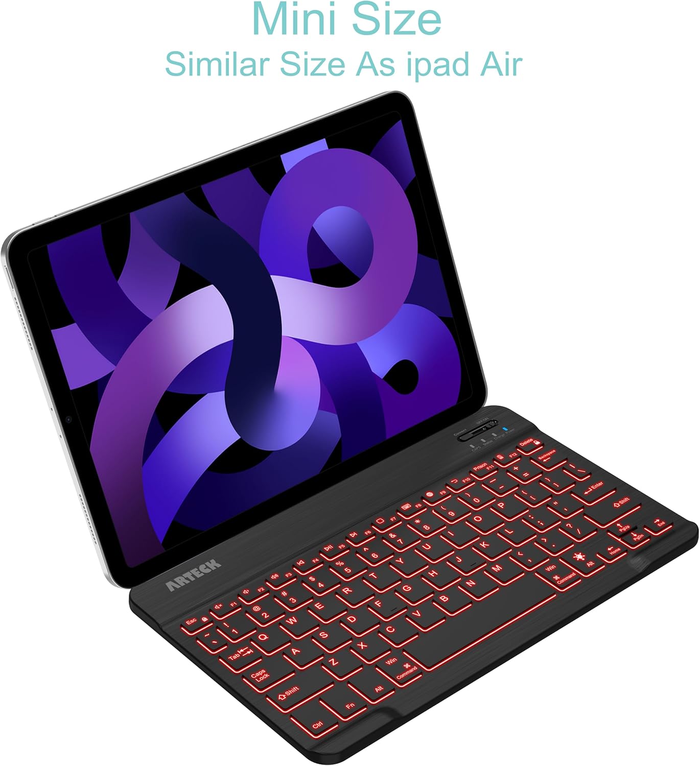 Arteck Universal Backlit Bluetooth Keyboard – Ultra-Light Slim Wireless 7-Color Keyboard for iOS, iPad Pro, Android, Windows Tablets & Smartphones – Rechargeable 6-Month Battery