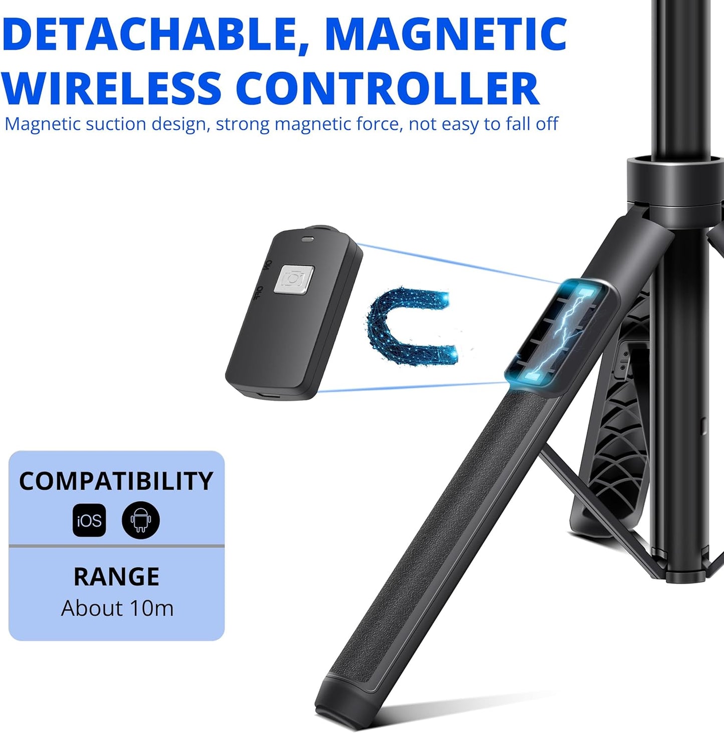 BZE 62-Inch Selfie Stick Tripod with Wireless Remote - Long Extendable Phone Tripod for Group Selfies, Live Streaming, and Video Recording - Compatible with All Smartphones