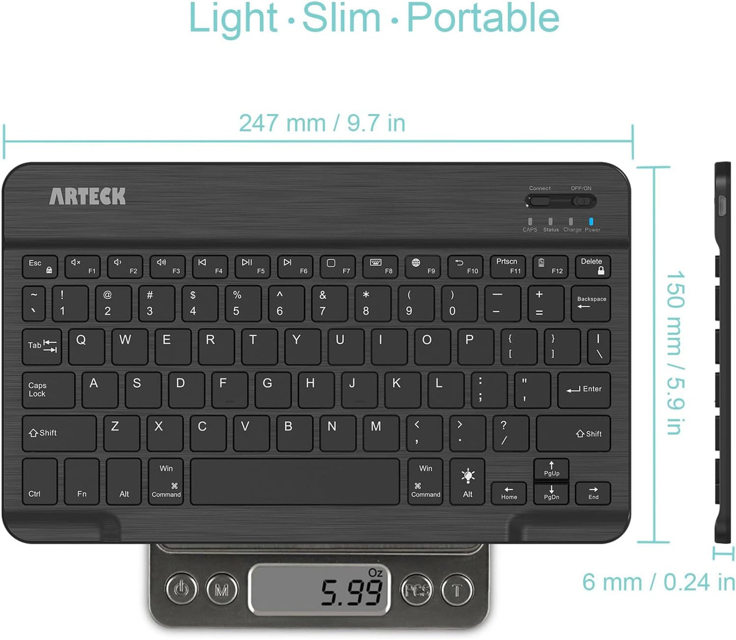 Arteck Universal Backlit Bluetooth Keyboard – Ultra-Light Slim Wireless 7-Color Keyboard for iOS, iPad Pro, Android, Windows Tablets & Smartphones – Rechargeable 6-Month Battery