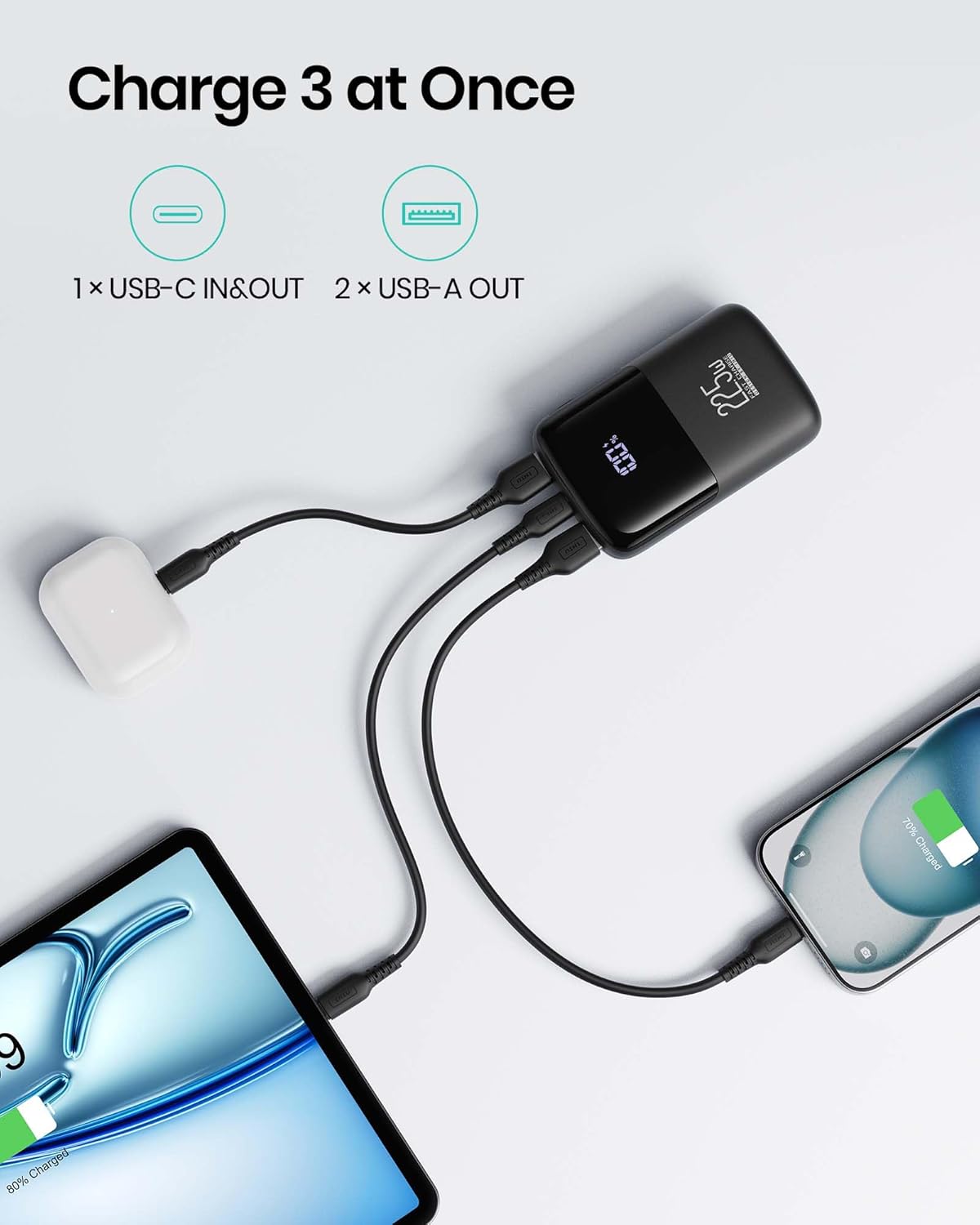 INIU 10000mAh Portable Charger – Compact 22.5W Fast Charging Power Bank with USB-C In/Out & 3 Outputs, Phone Holder for iPhone 16/15/14, Samsung S23, iPad & More