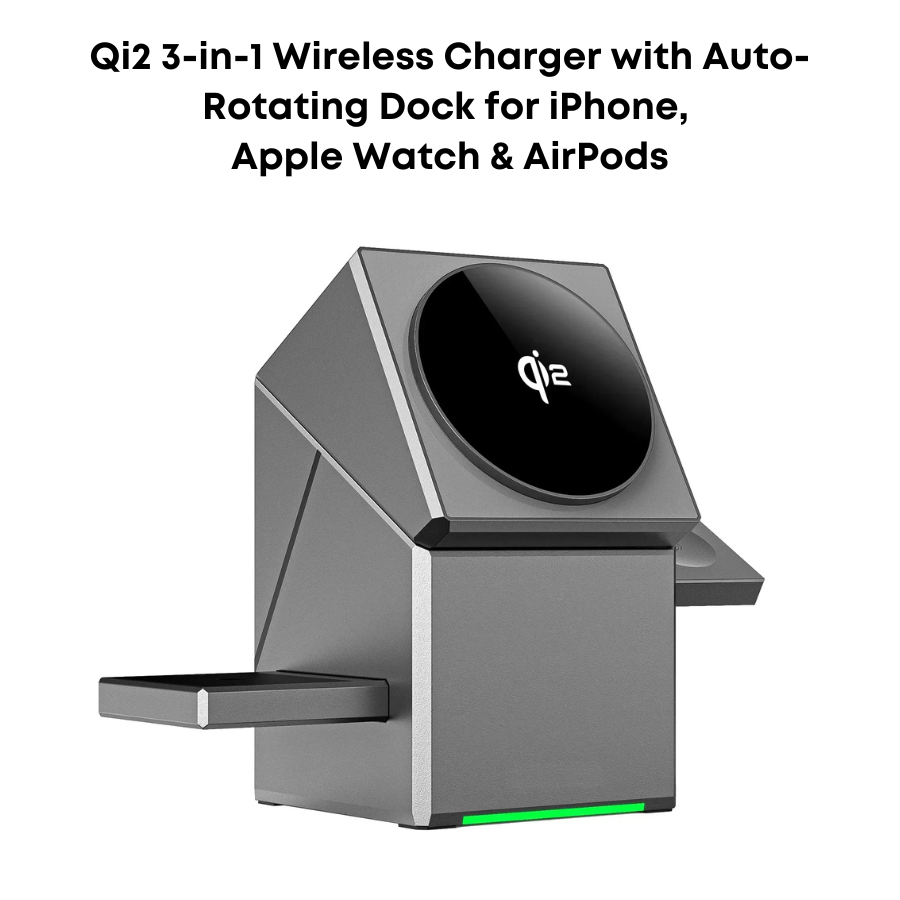 Qi2 3-in-1 Wireless Charger with Auto-Rotating Dock for iPhone, Apple Watch & AirPods
