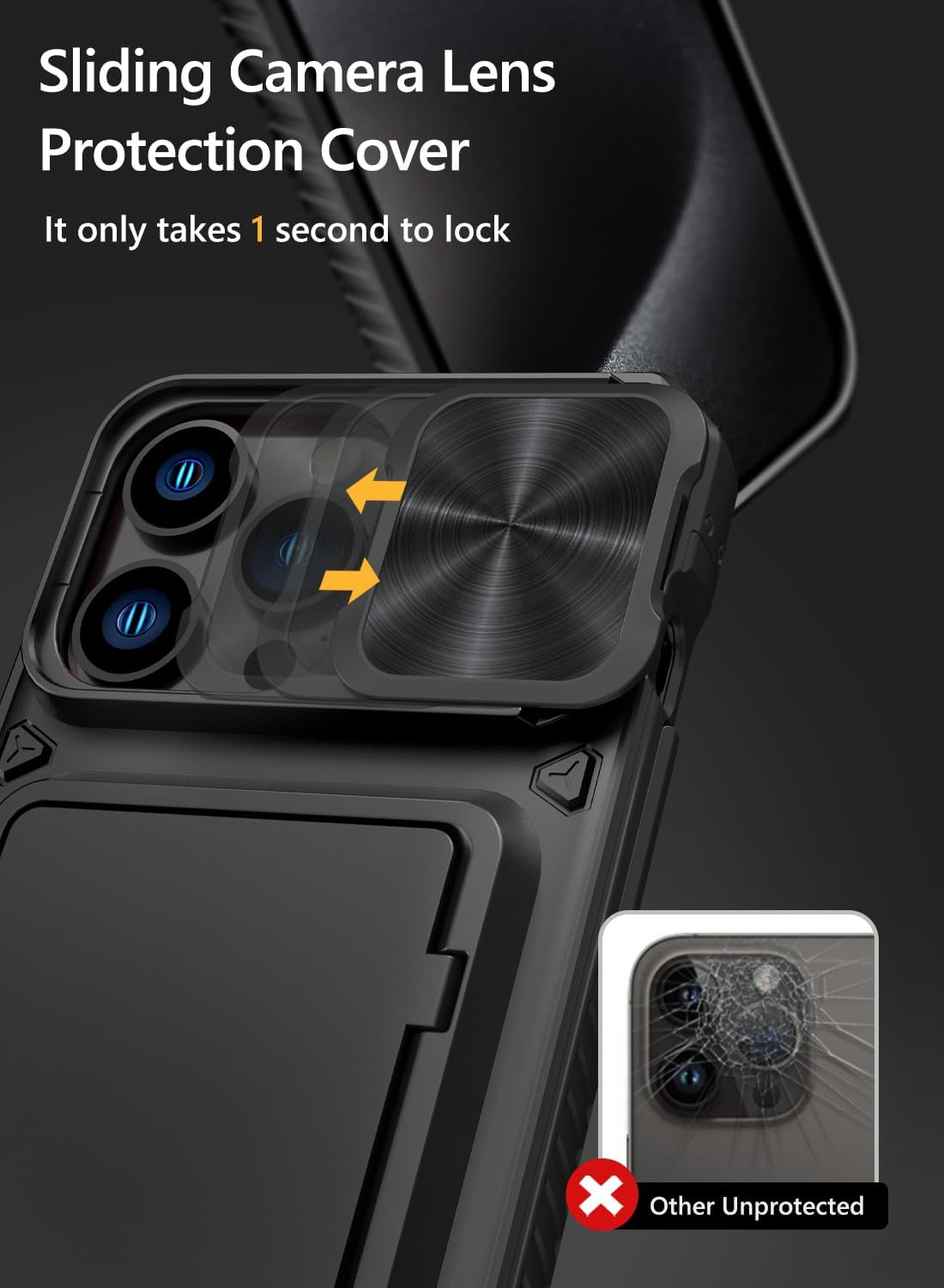 iPhone 15 Pro Max Wallet Case – Military-Grade Drop Protection, 4 Card Holder, Slide Camera Cover & Kickstand, Rugged & Stylish
