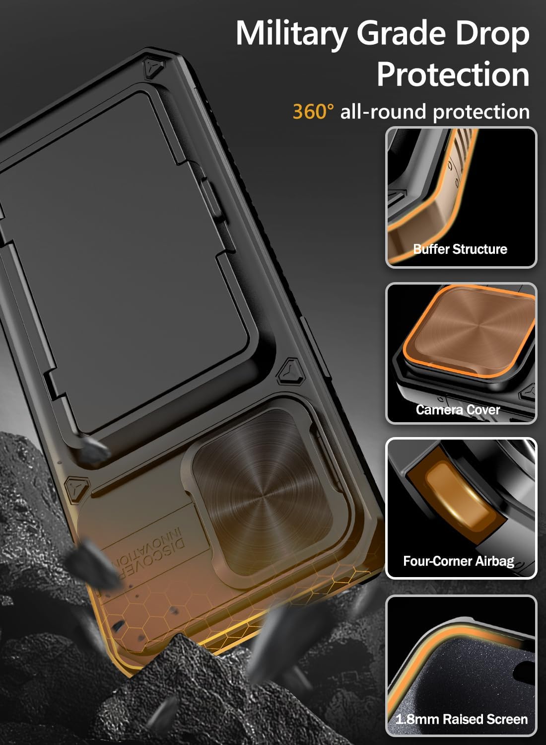 iPhone 15 Pro Max Wallet Case – Military-Grade Drop Protection, 4 Card Holder, Slide Camera Cover & Kickstand, Rugged & Stylish