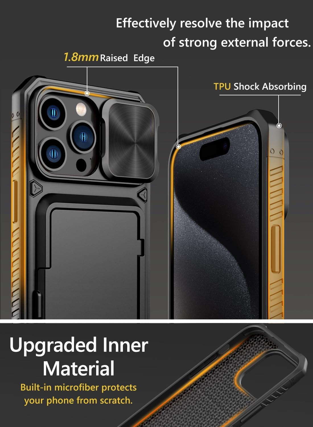 iPhone 15 Pro Max Wallet Case – Military-Grade Drop Protection, 4 Card Holder, Slide Camera Cover & Kickstand, Rugged & Stylish