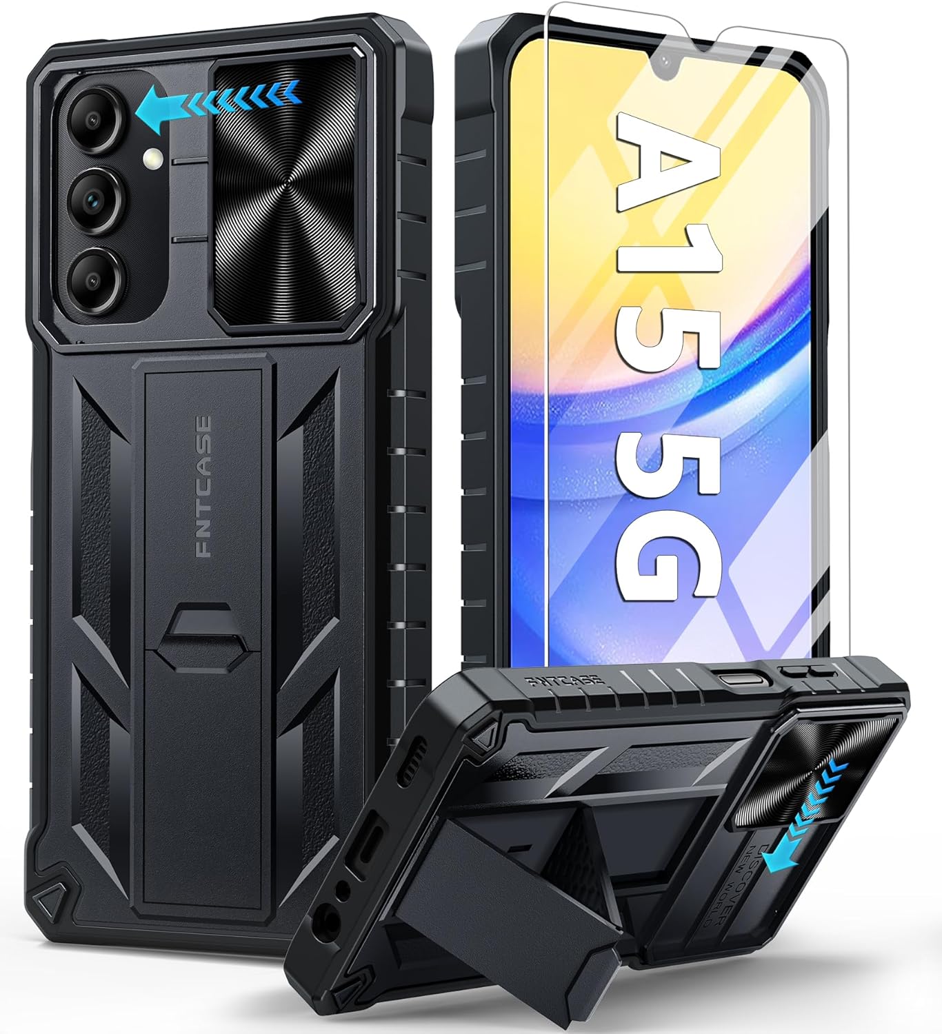 Samsung Galaxy A15 5G Case - Shockproof Military-Grade Protection with Kickstand, TPU Hybrid Cover