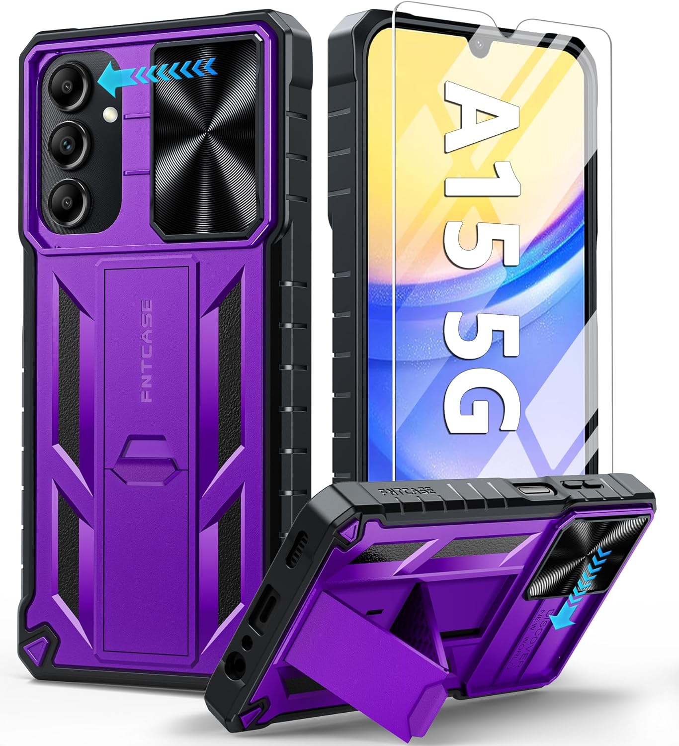 Samsung Galaxy A15 5G Case - Shockproof Military-Grade Protection with Kickstand, TPU Hybrid Cover