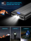 Portable Solar Powerbank 30,000 mAh2 USB Output With LED Flashlight For Outdoor Camping Compatible With iPhone And Android