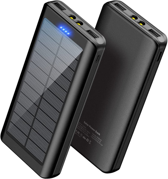 Portable Solar Powerbank 30,000 mAh2 USB Output With LED Flashlight For Outdoor Camping Compatible With iPhone And Android
