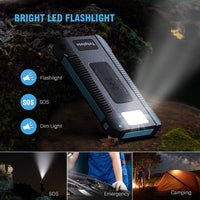 Wireless Portable Solar Power Bank with Solar Panel 30000 mAh Type-C 5V Dual USB with LED Flashlight (Waterproof, Dustproof, Shockproof) Compatible with iOS & Android