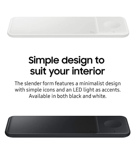 Samsung Wireless Charger Trio, Qi Compatible, For Galaxy Phones, Buds, Watches, and Apple iPhone Devices (US Version)