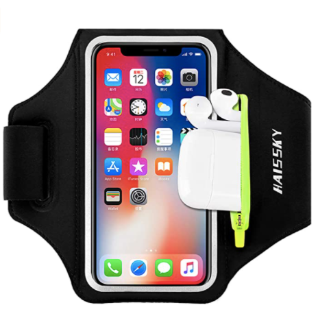 Running Cell Phone Armband with Airpods Bag  Water Resistant Sports Phone Holder Case & Zipper Slot Car Key Holder